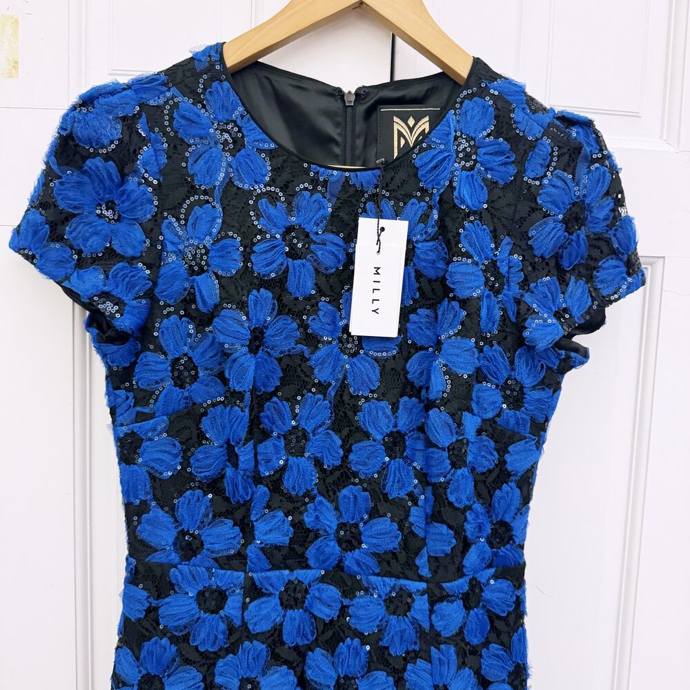 Milly Tahlia Tulle Embroidery Dress in Cobalt/Black - Picture 3 of 11
